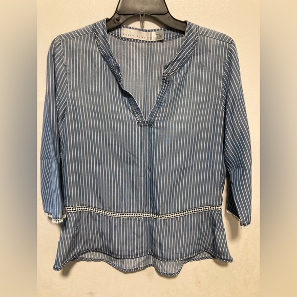 Kelly Renee Tops - Kelly Renee striped eyelet cutout waist women’s coastal blouse size small